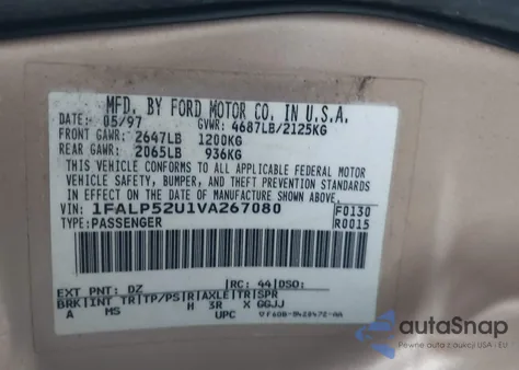 1997 Ford Taurus Gl из США, поврежденный, VIN 1FALP52U1VA267080